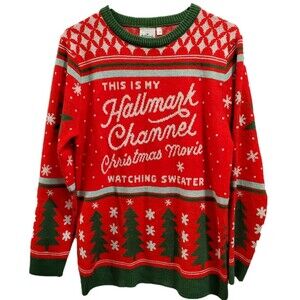 Hallmark Christmas Movie Watching Sweater Red Ugly Holiday Size Medium